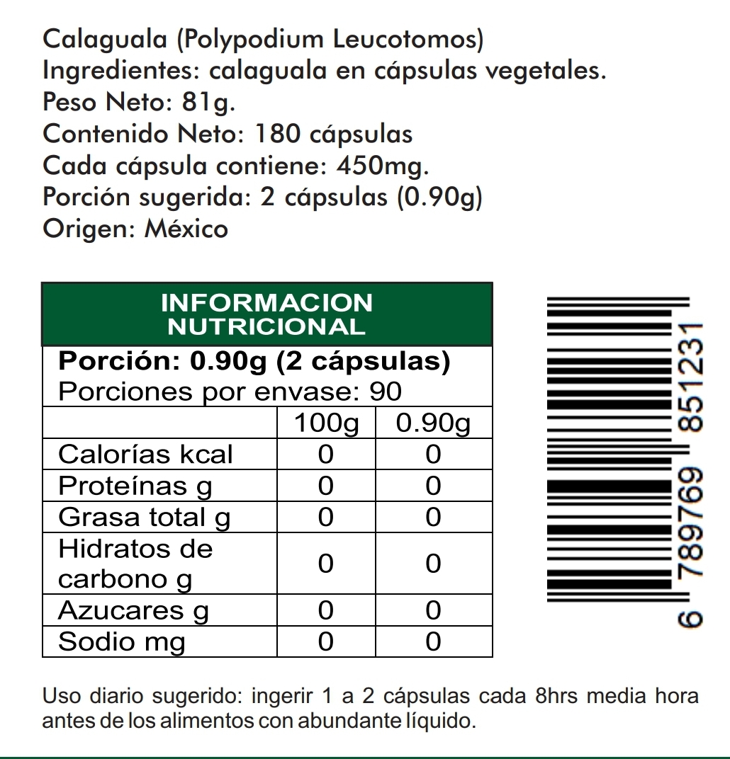 Calaguala 180 cápsulas vegetales 450mg