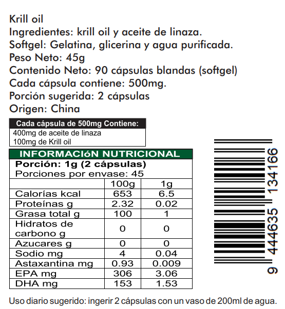 Krill Oil 90 Cápsulas Softgel (blandas) de 500mg