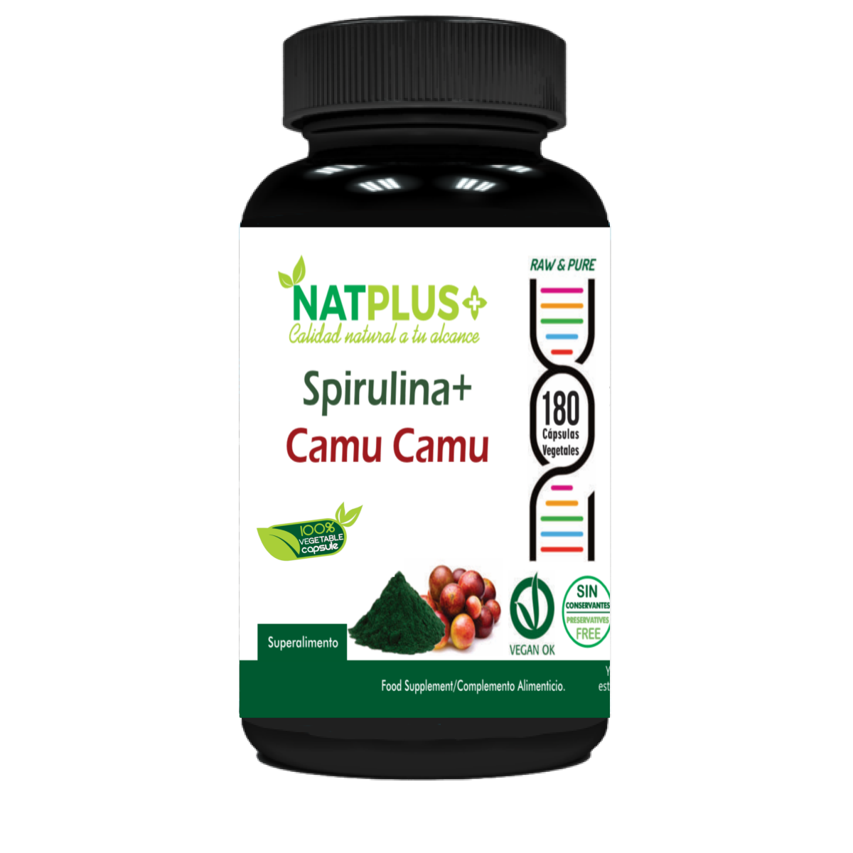 Spirulina + Camu Camu  180 capsulas vegetales 500mg