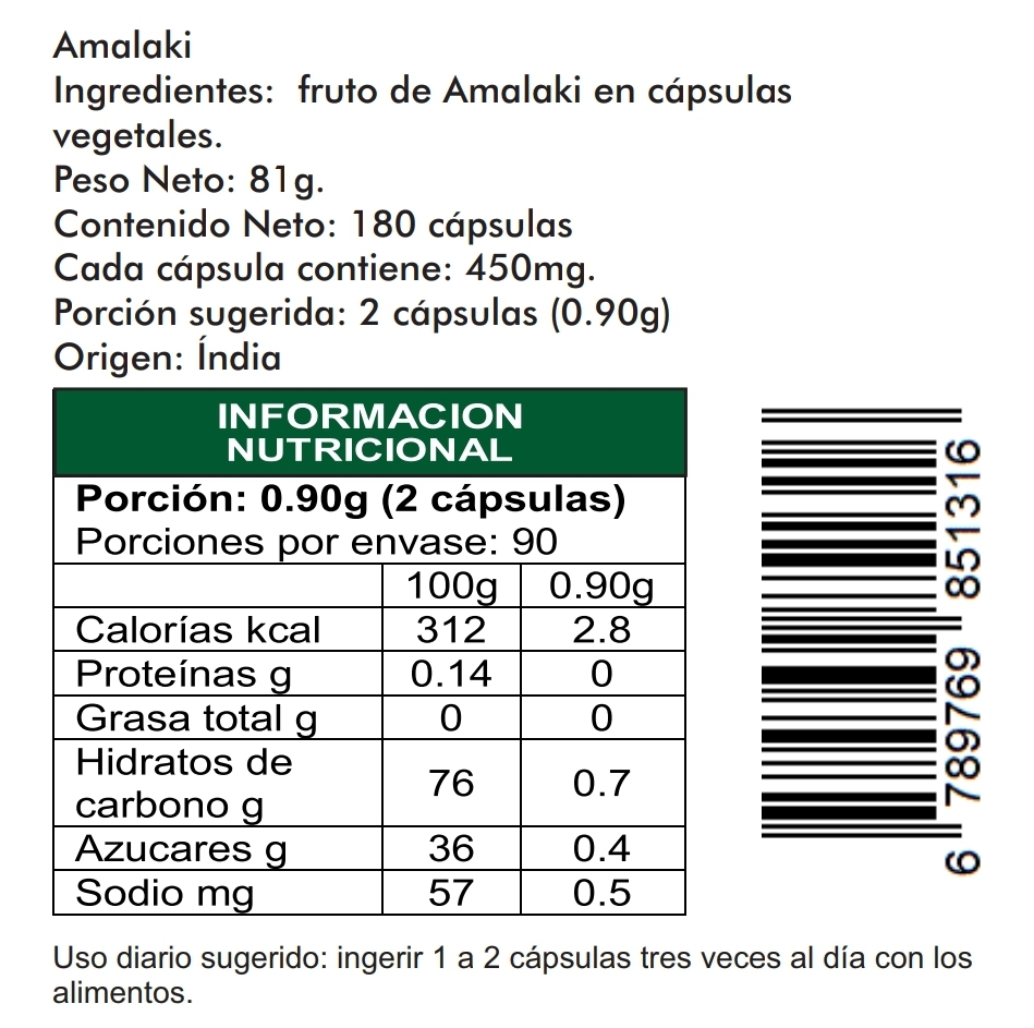 Amalaki  180 cápsulas vegetales 450mg