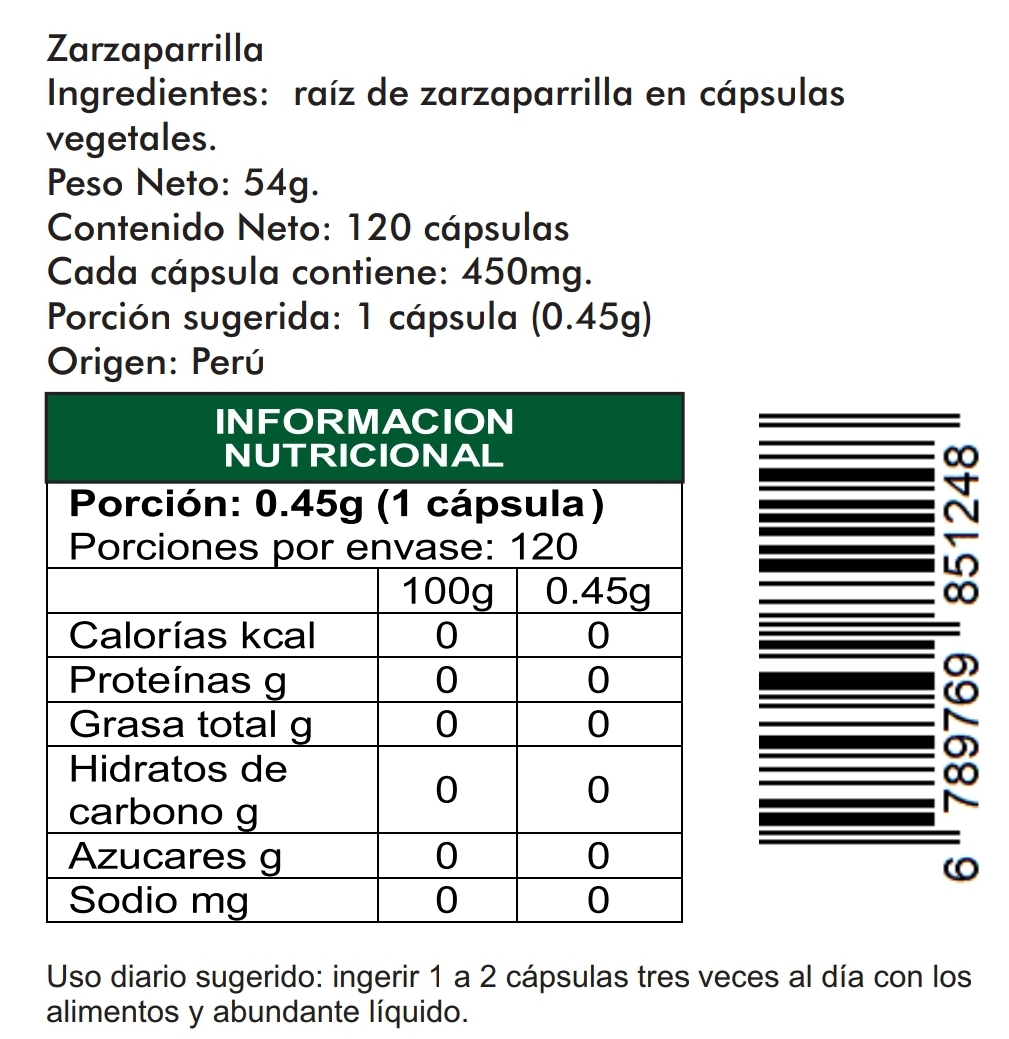 Zarzaparrilla 120 cápsulas vegetales 450mg