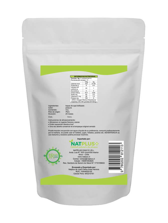 Acai Berry en polvo liofilizado 60 g