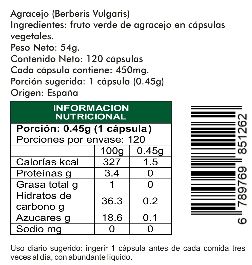 Barberry 120 cápsulas vegetales 450mg