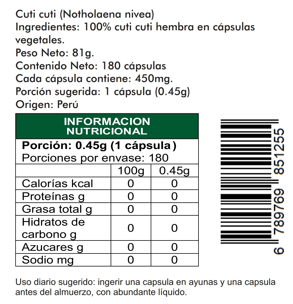 Cuti Cuti 180 cápsulas vegetales 450mg