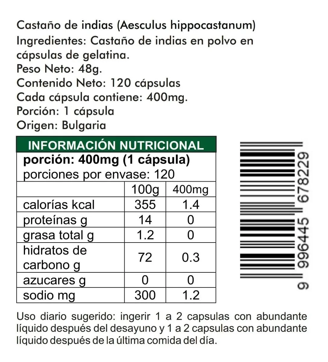 Castaño de Indias 120 Cápsulas 400mg