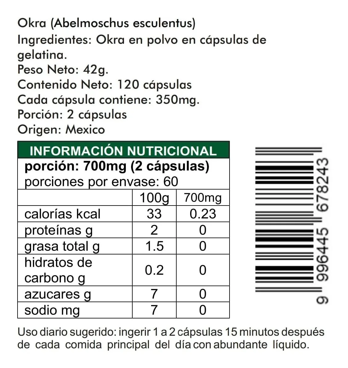 Okra 120 Cápsulas de 350mg