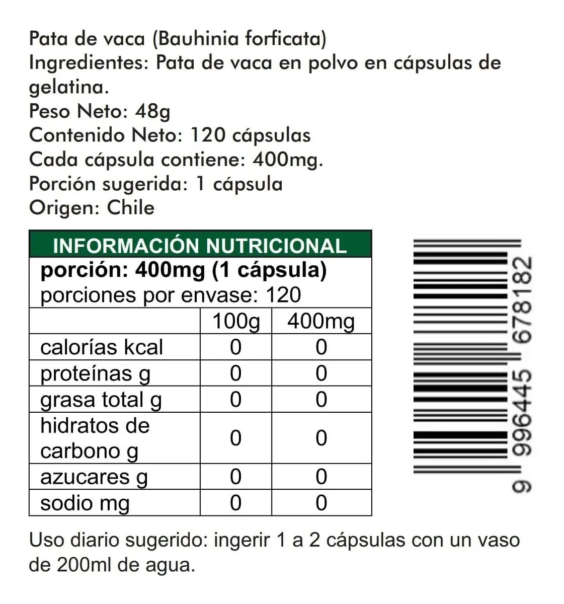 Pata De Vaca 120 Cápsulas de 400mg