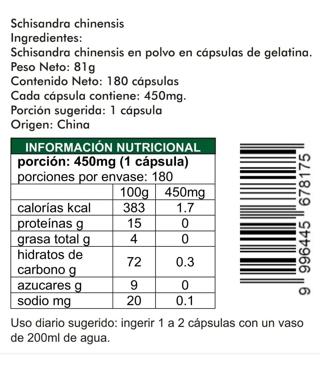 Schisandra 180 Cápsulas de 450mg