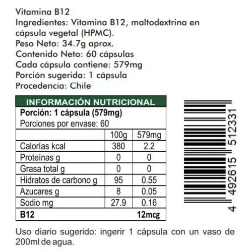 Vitamina B12  Metilcobalamina 60 Capsulas Vegetales