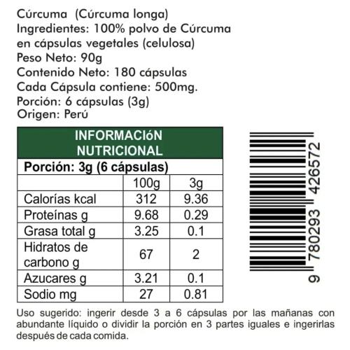 Curcuma  180 capsulas 500mg