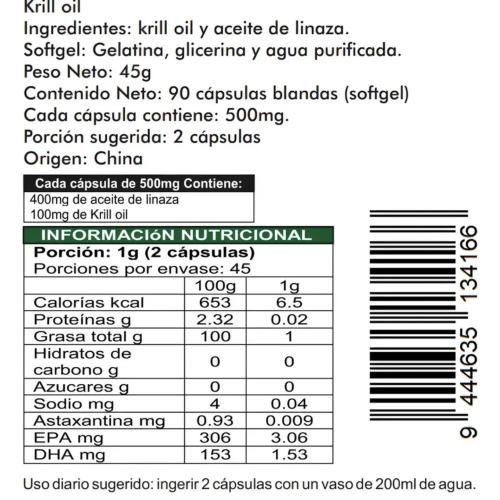 Krill Oil 90 Cápsulas Softgel (blandas) de 500mg
