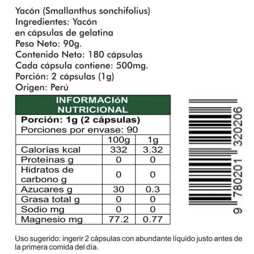 Yacón 180 cápsulas 500mg