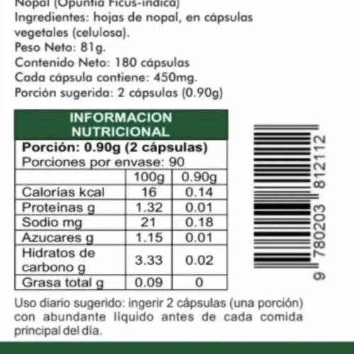 Nopal 180 cápsulas 450mg