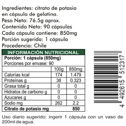 Citrato De Potasio 90 Cápsulas