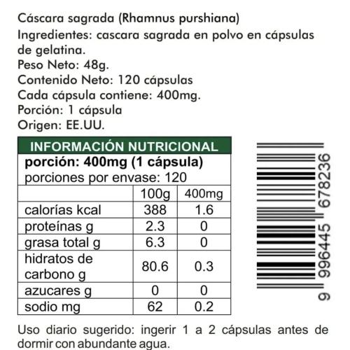 Cascara Sagrada 120 Cápsulas de 400mg