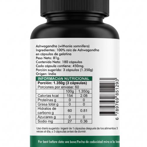 Ashwagandha 180 cápsulas  450mg