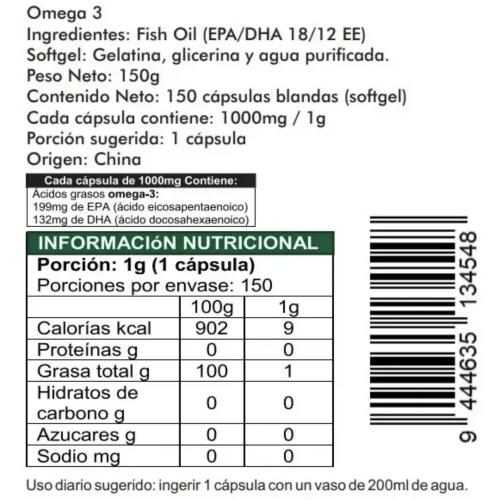 Omega 3 Epa/dha 150 capsulas softgel de 1000mg + cortesía