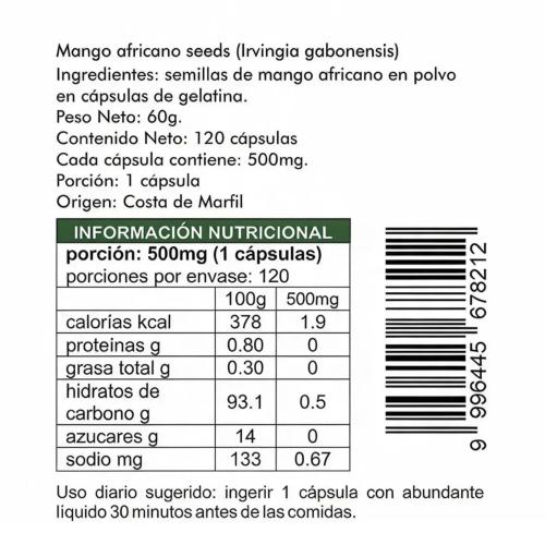 Mango Africano (seeds) 120 Cápsulas de 500mg