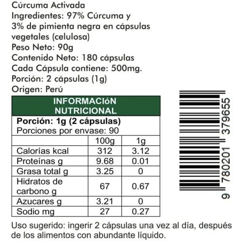 curcuma activada con pimienta 180 cápsulas