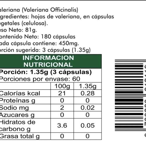 Valeriana 180 Cápsulas De 500mg