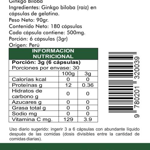 Ginkgo Biloba 180 cápsulas 500mg