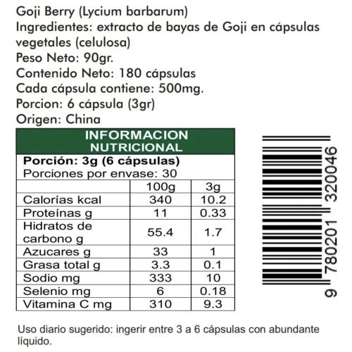 Goji 180 cápsulas 500mg