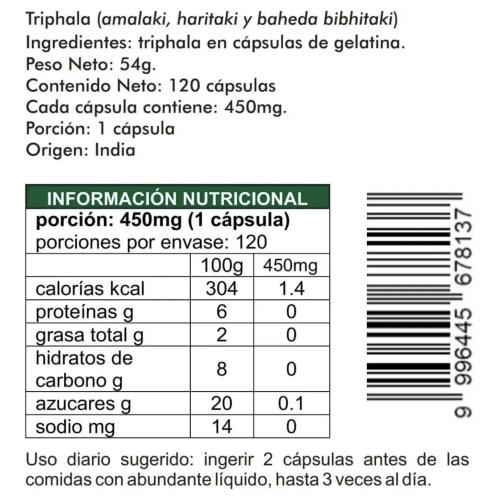Triphala 120 Cápsulas de 450mg