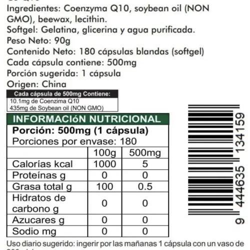 Coenzima Q10, 180 Cápsulas Blandas (softgel)