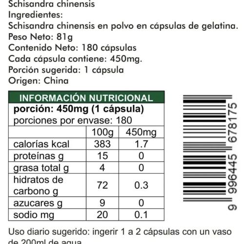 Schisandra 180 Cápsulas de 450mg
