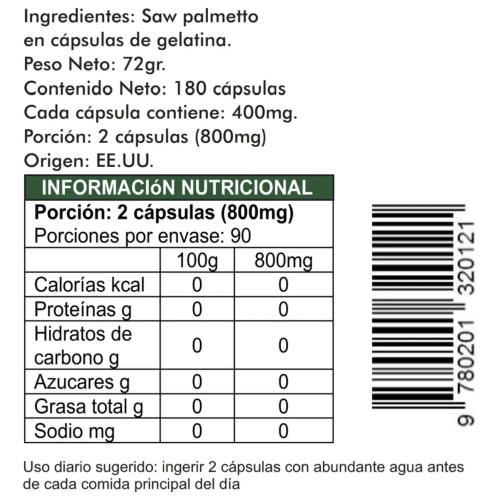 Saw Palmetto 180 cápsulas 500mg