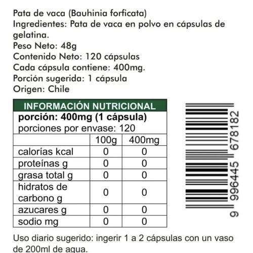 Pata De Vaca 120 Cápsulas de 400mg