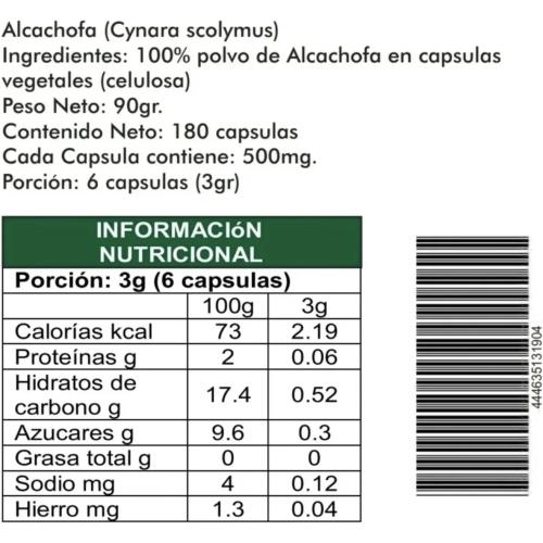 Alcachofa 180 cápsulas 500mg