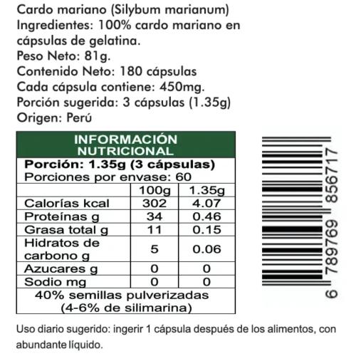 Cardo Mariano 180 cápsulas  450mg